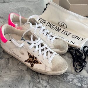 Golden Goose White Sneakers with Hot Pink Heel- worn one time